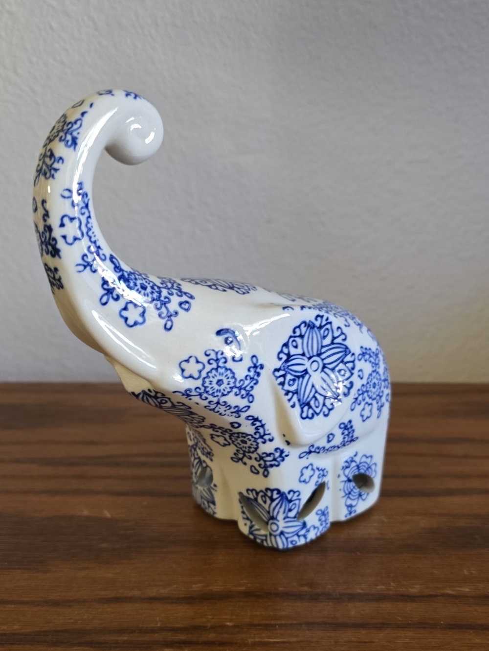 Blue and White Ceramic Elephant Figurine - Tote 12